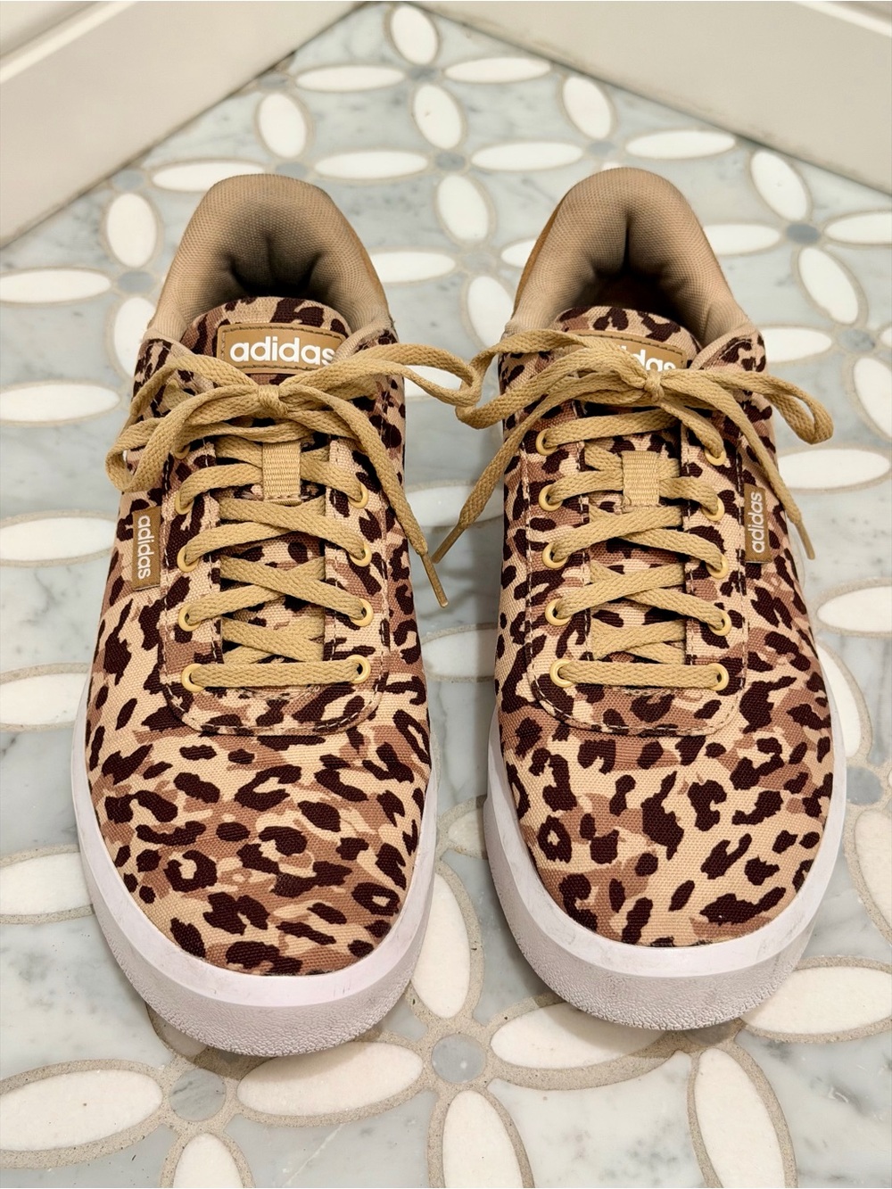 Adidas Court Platform CLN Leopard Print Sneakers in Tan Brown Women's Size 8